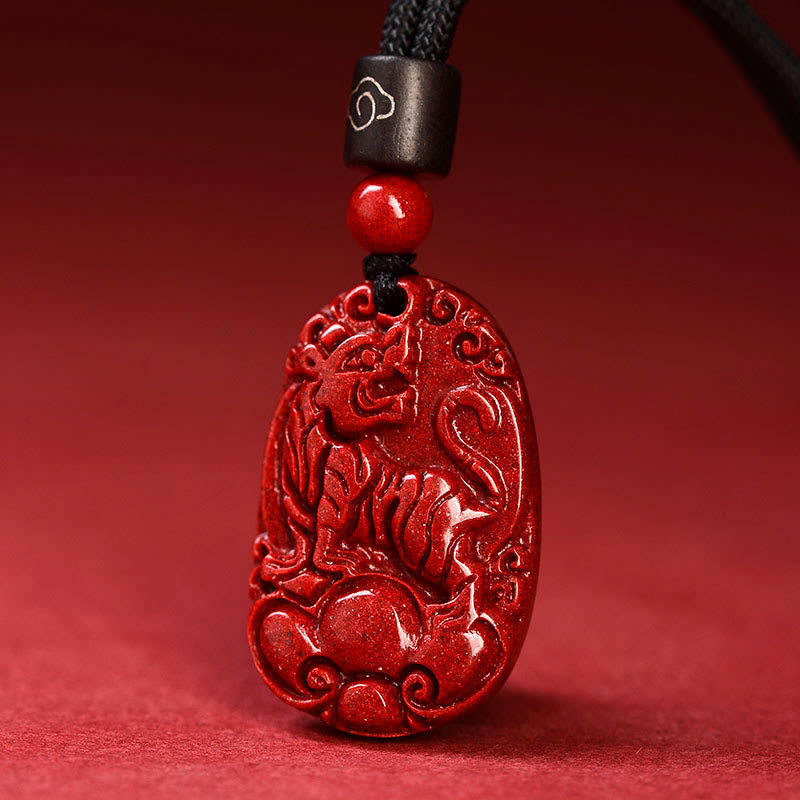 Unisex-Halskette mit Zinnober-Anhänger, chinesisches Sternzeichen, an schwarzem Seil