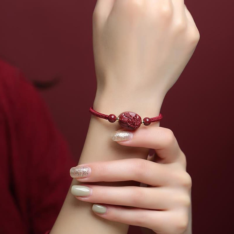 Unisex-Buddha-Armband mit chinesischem Sternzeichen, Zinnober, zum Schutz