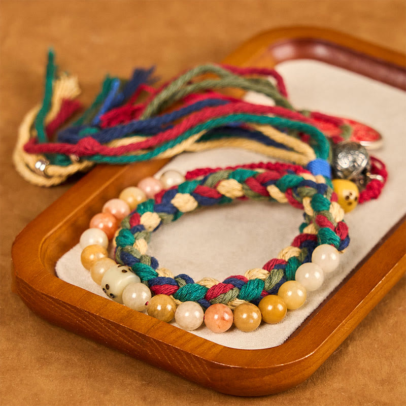 Unisex Buntes Chalcedon-Schutzarmband mit Berggeistern