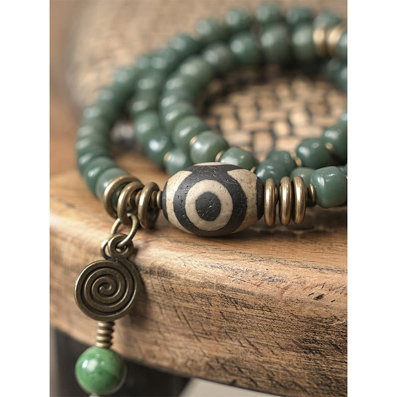 Unisex Cyan Bodhi Seed Dzi Bead Dreifach-Wickelarmband
