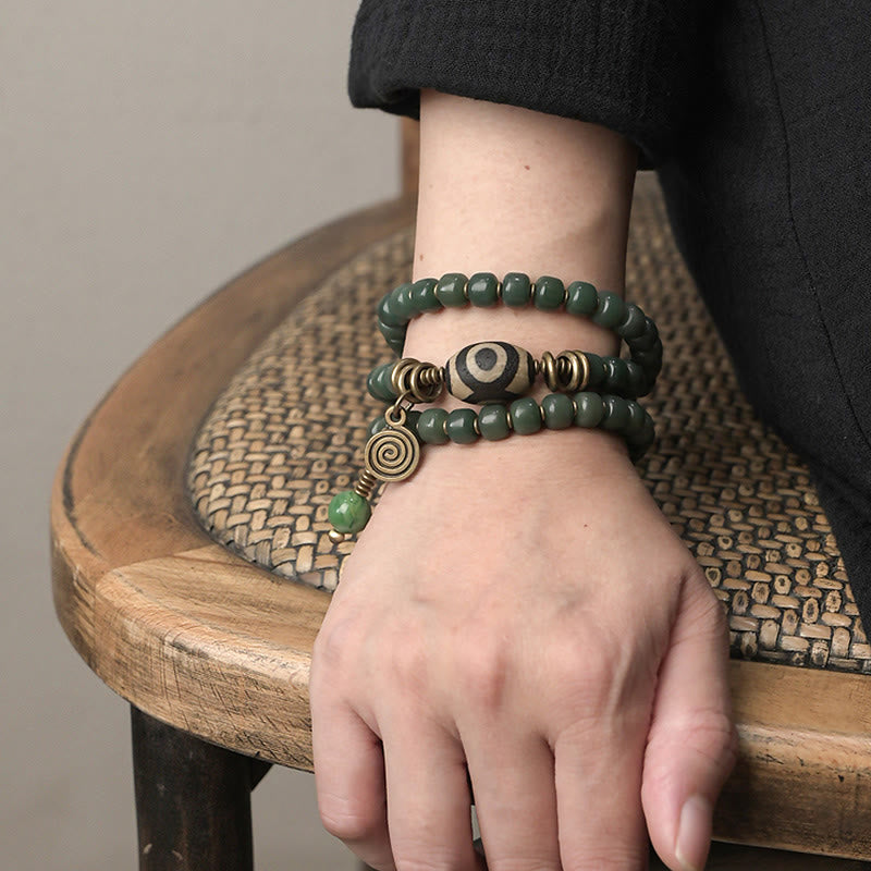 Unisex Cyan Bodhi Seed Dzi Bead Dreifach-Wickelarmband