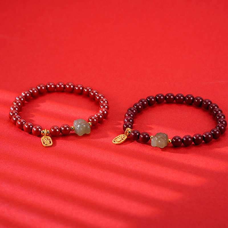 Unisex-Drachenarmband mit Zinnober-Jade-Anhänger | Heilende Klänge