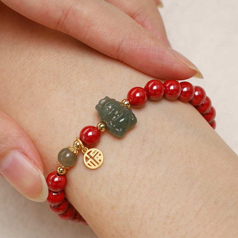 Unisex-Drachenarmband mit Zinnober-Jade-Anhänger | Heilende Klänge