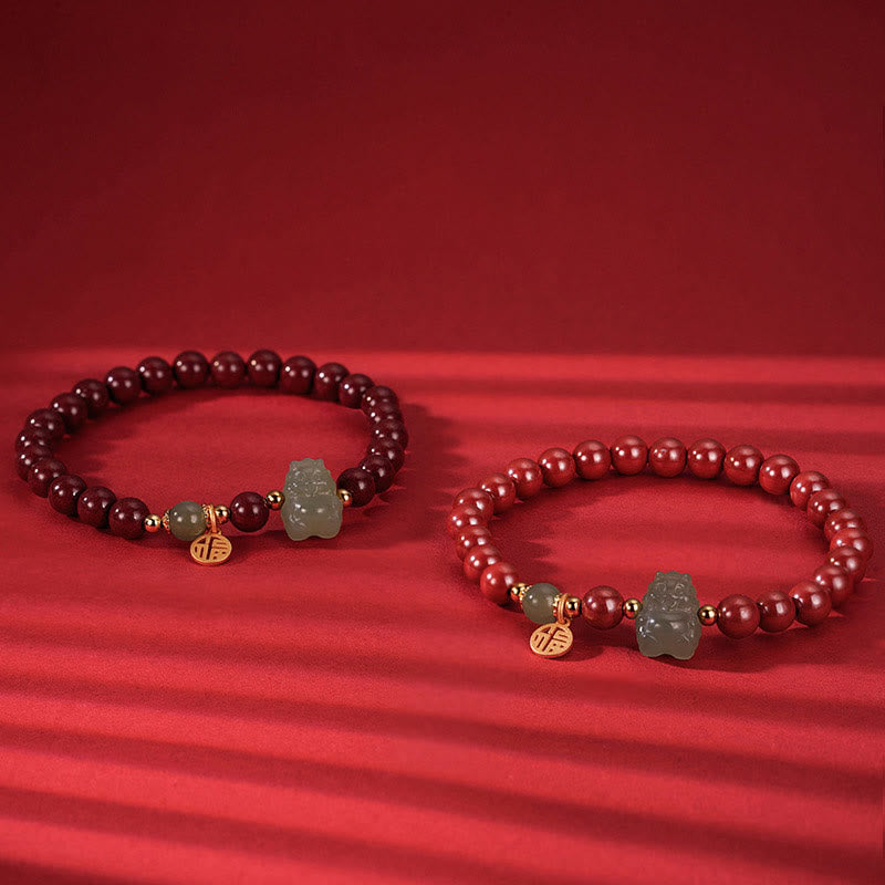 Unisex-Drachenarmband mit Zinnober-Jade-Anhänger | Heilende Klänge