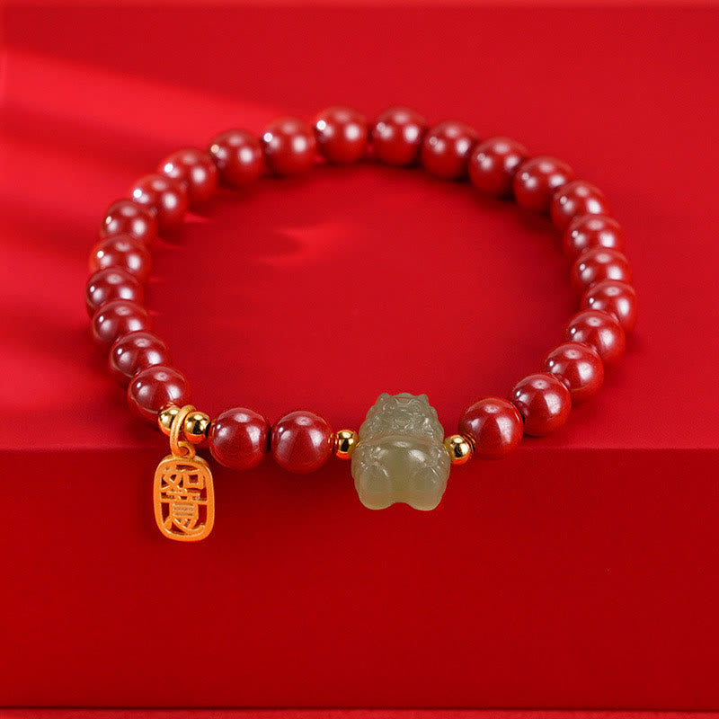 Unisex-Drachenarmband mit Zinnober-Jade-Anhänger | Heilende Klänge