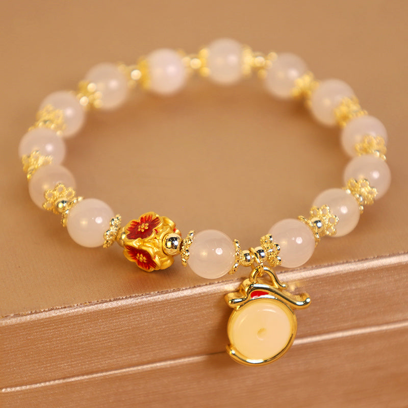 Unisex-Drachenarmband mit weißem Achat und grünem Aventurin für den Frieden