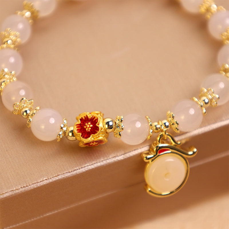 Unisex-Drachenarmband mit weißem Achat und grünem Aventurin für den Frieden