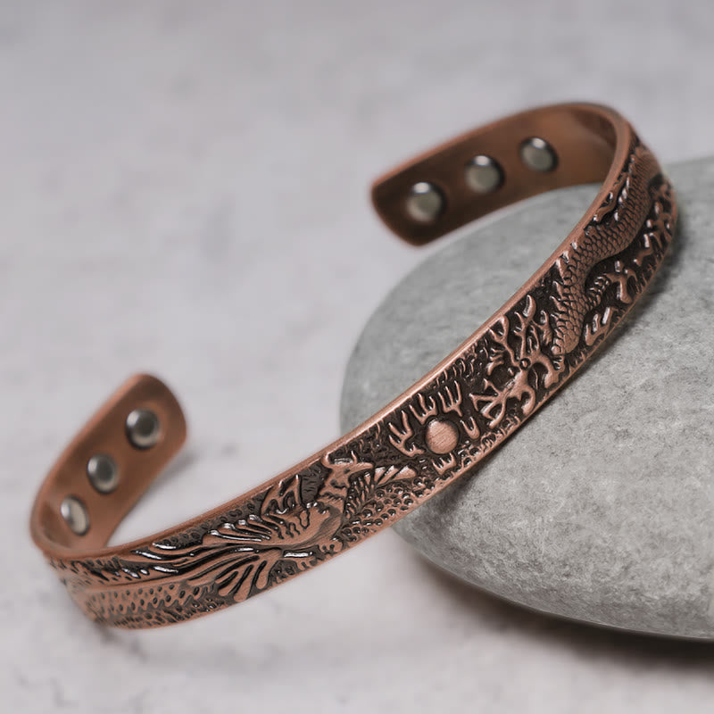 Unisex-Armband aus Kupfer mit Drachen- und Phönix-Motiv zum Schutz