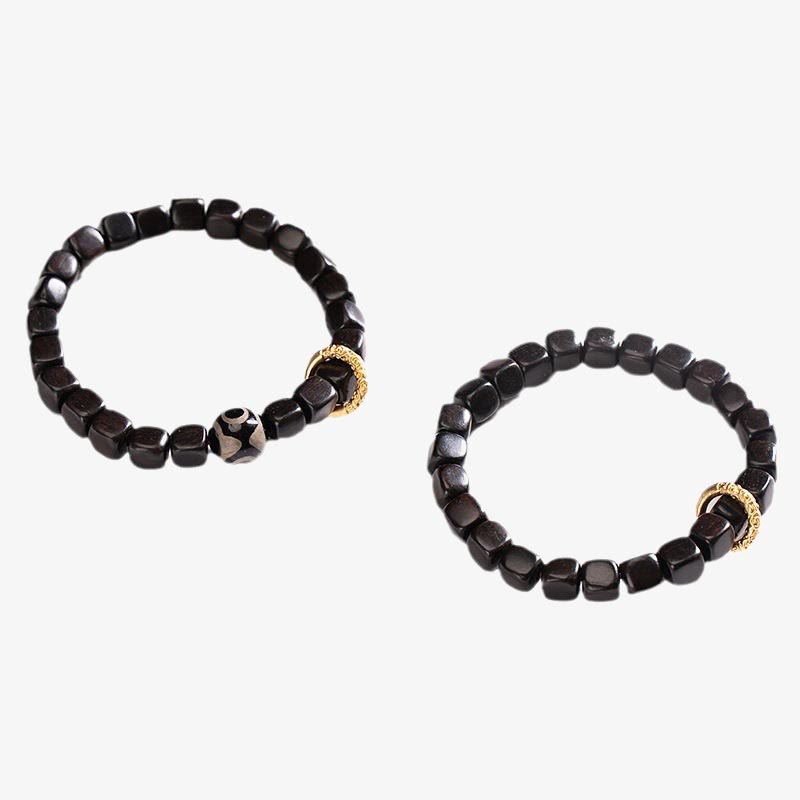 Unisex Balance-Armband aus Ebenholz und Dzi-Perlen, 7 mm