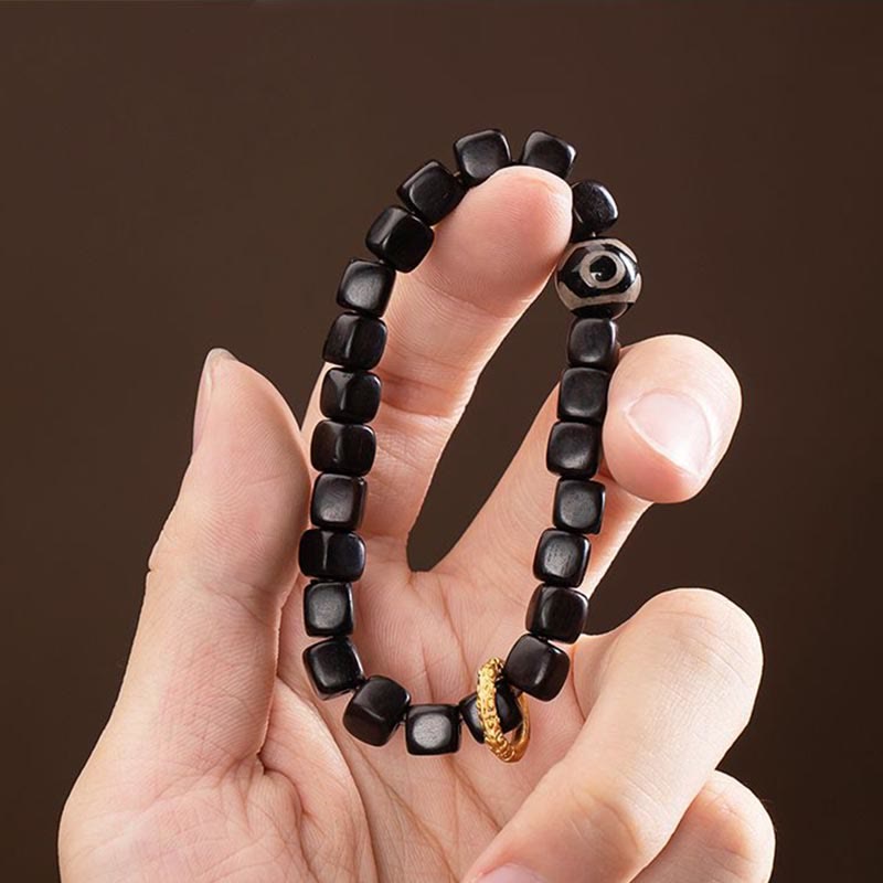 Unisex Balance-Armband aus Ebenholz und Dzi-Perlen, 7 mm