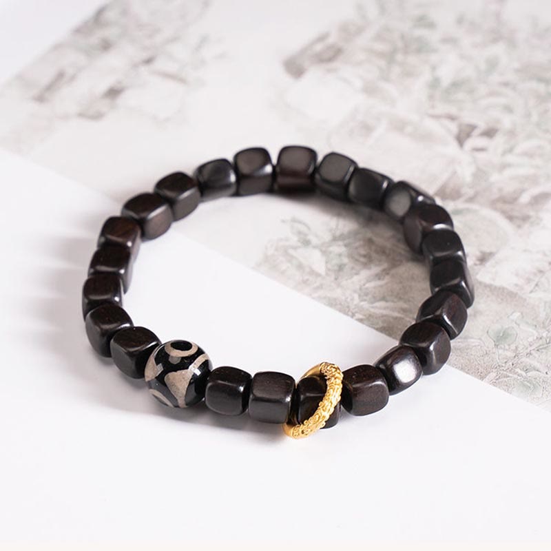 Unisex Balance-Armband aus Ebenholz und Dzi-Perlen, 7 mm