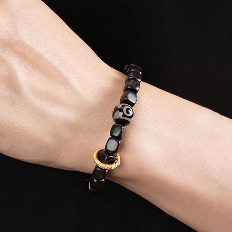 Unisex Balance-Armband aus Ebenholz und Dzi-Perlen, 7 mm