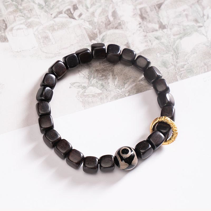 Unisex Balance-Armband aus Ebenholz und Dzi-Perlen, 7 mm