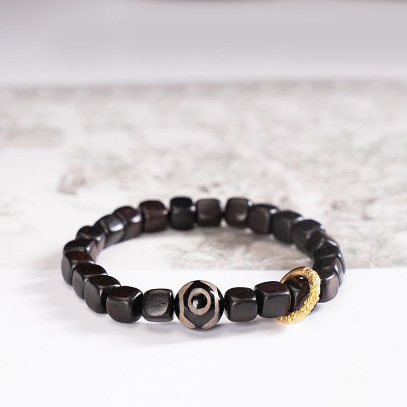 Unisex Balance-Armband aus Ebenholz und Dzi-Perlen, 7 mm
