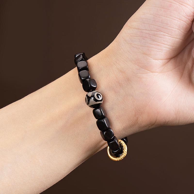 Unisex Balance-Armband aus Ebenholz und Dzi-Perlen, 7 mm