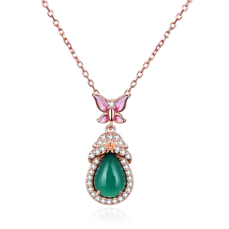 Unisex Grüne Chalcedon Schmetterling Courage Halskette in Silber oder Roségold