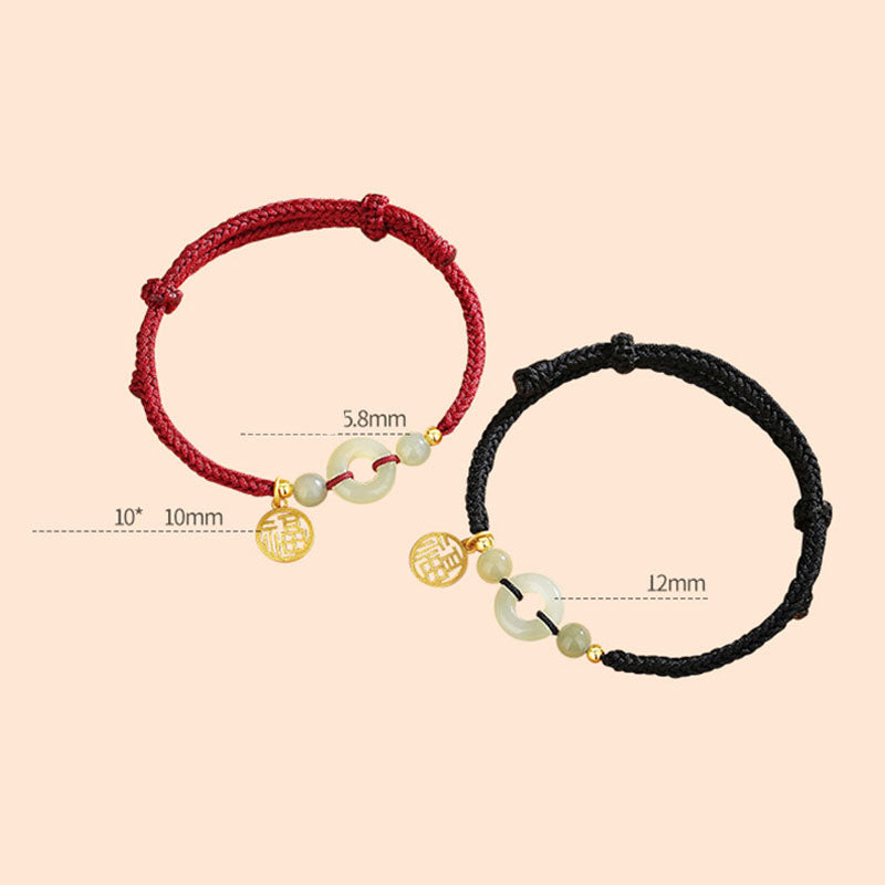Unisex Hetian Jade Peace Buckle Fu Charm Armband