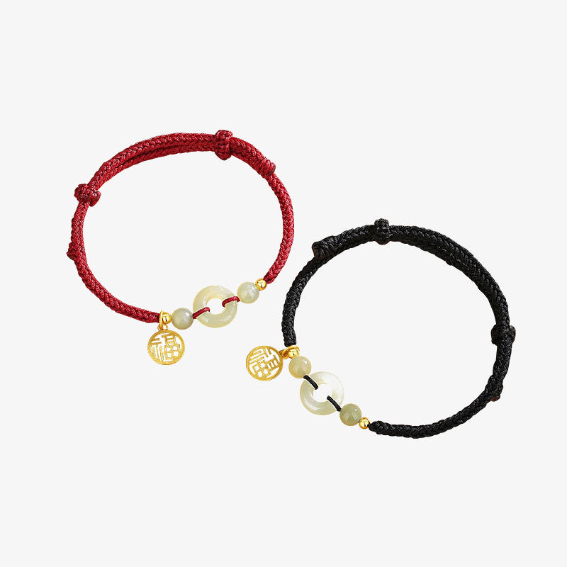 Unisex Hetian Jade Peace Buckle Fu Charm Armband
