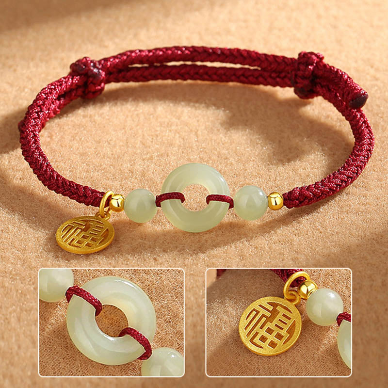 Unisex Hetian Jade Peace Buckle Fu Charm Armband