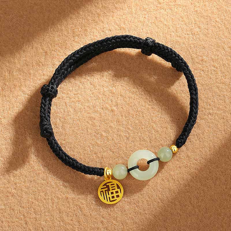Unisex Hetian Jade Peace Buckle Fu Charm Armband