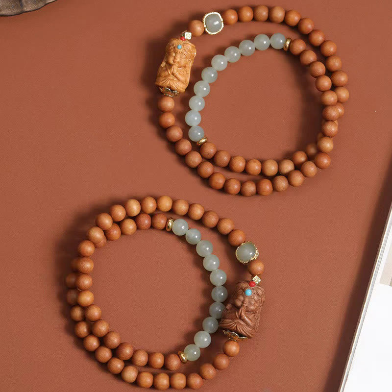 Unisex-Armband aus Hetian-Jade und Sandelholz, 13–21 cm