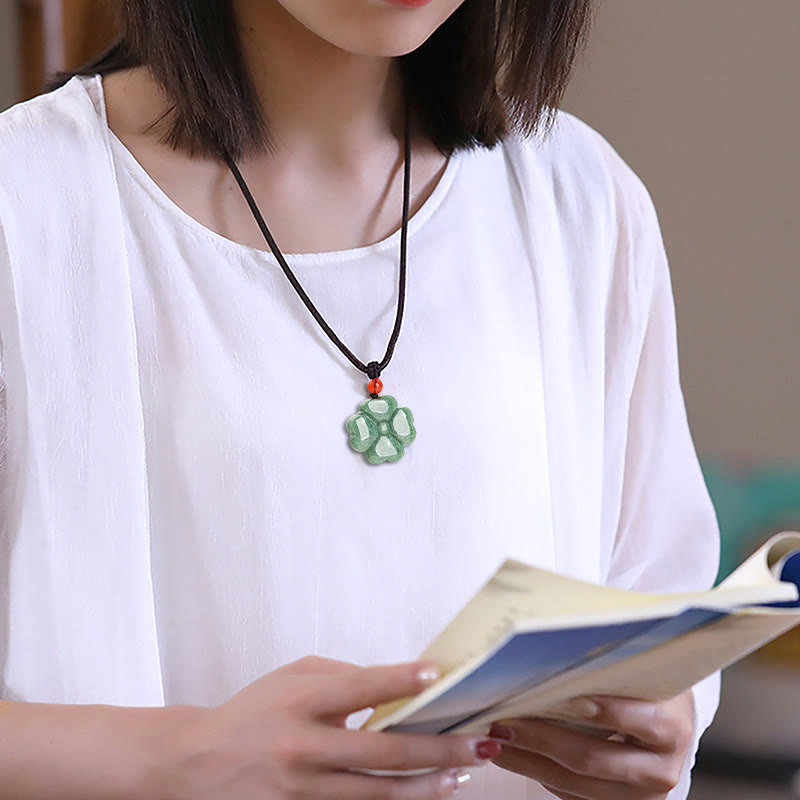 Unisex Jade Vierblättriges Kleeblatt Wohlstand Halskette Anhänger