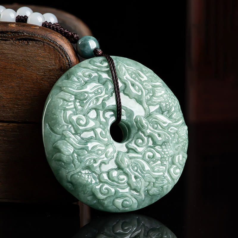 Unisex-Jade-Halskette mit Peace-Schnallenanhänger „Jahr des Drachen“