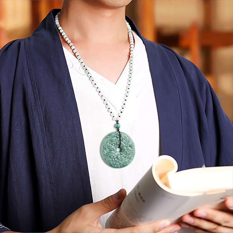 Unisex-Jade-Halskette mit Peace-Schnallenanhänger „Jahr des Drachen“