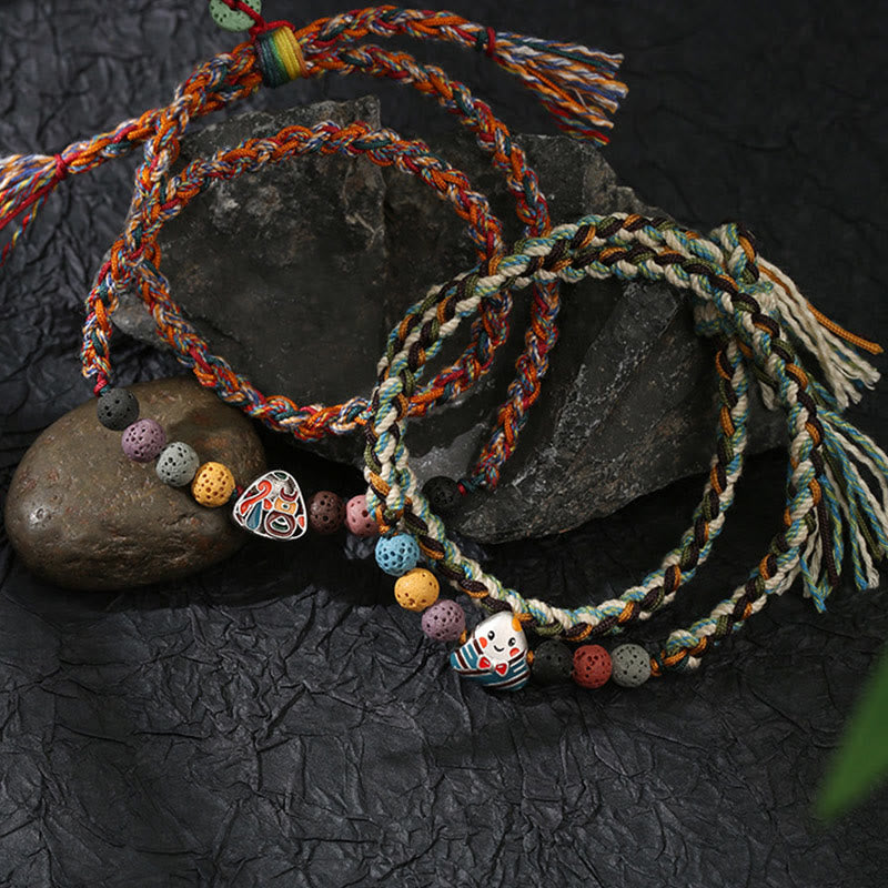 Unisex Lava Rock Fu Charakter Glück geflochtenes Armband