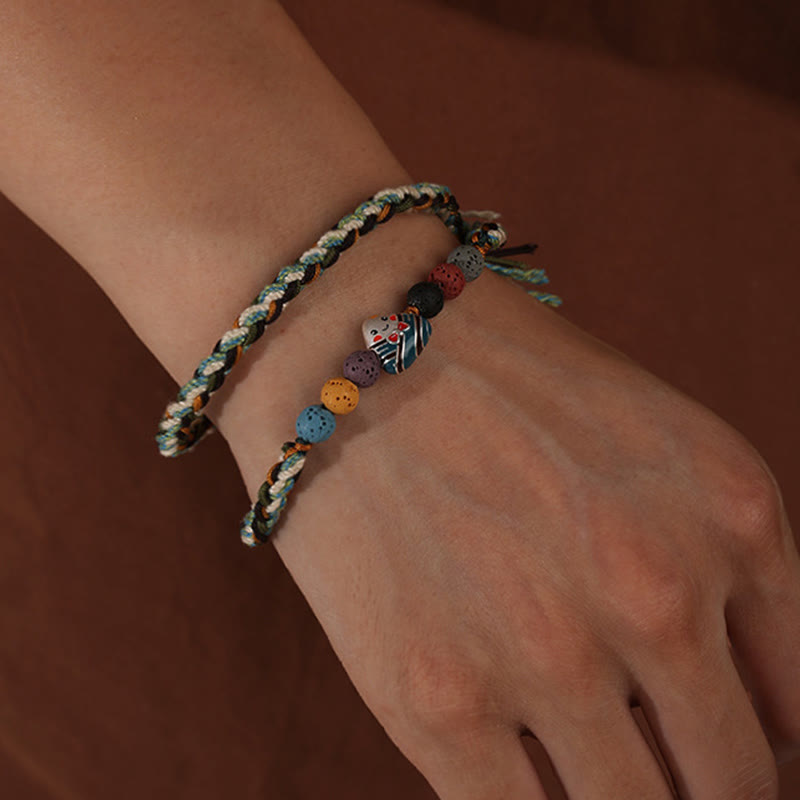 Unisex Lava Rock Fu Charakter Glück geflochtenes Armband