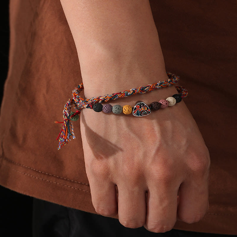 Unisex Lava Rock Fu Charakter Glück geflochtenes Armband
