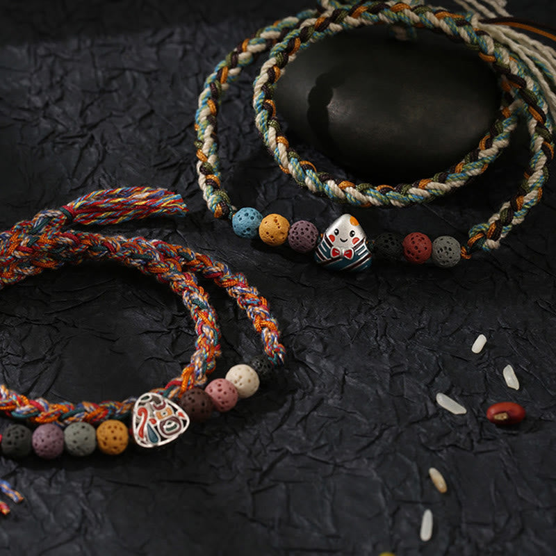 Unisex Lava Rock Fu Charakter Glück geflochtenes Armband