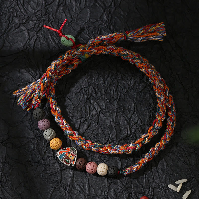 Unisex Lava Rock Fu Charakter Glück geflochtenes Armband
