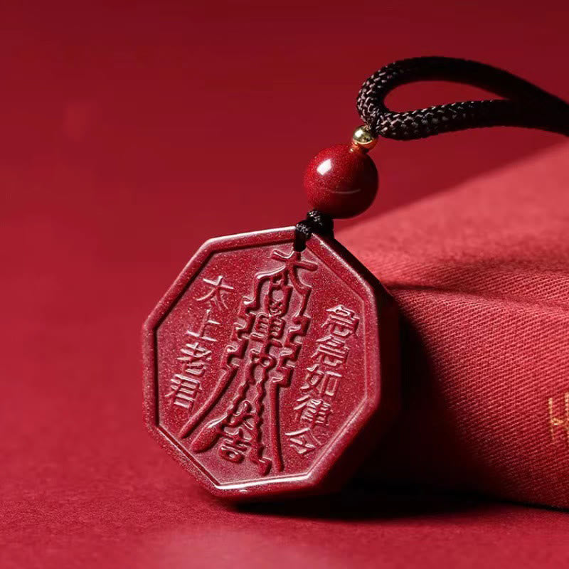 Unisex Natürliche Zinnober Bagua Fu Halskette für Ruhe
