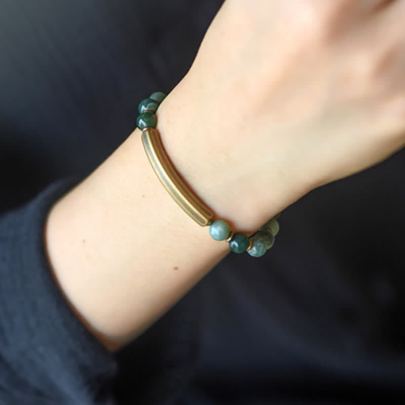 Unisex-Obsidian-Friedensarmband mit rotem Jaspis und Moosachat