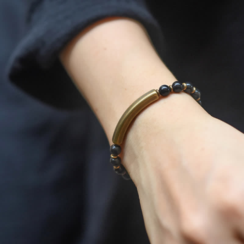 Unisex-Obsidian-Friedensarmband mit rotem Jaspis und Moosachat