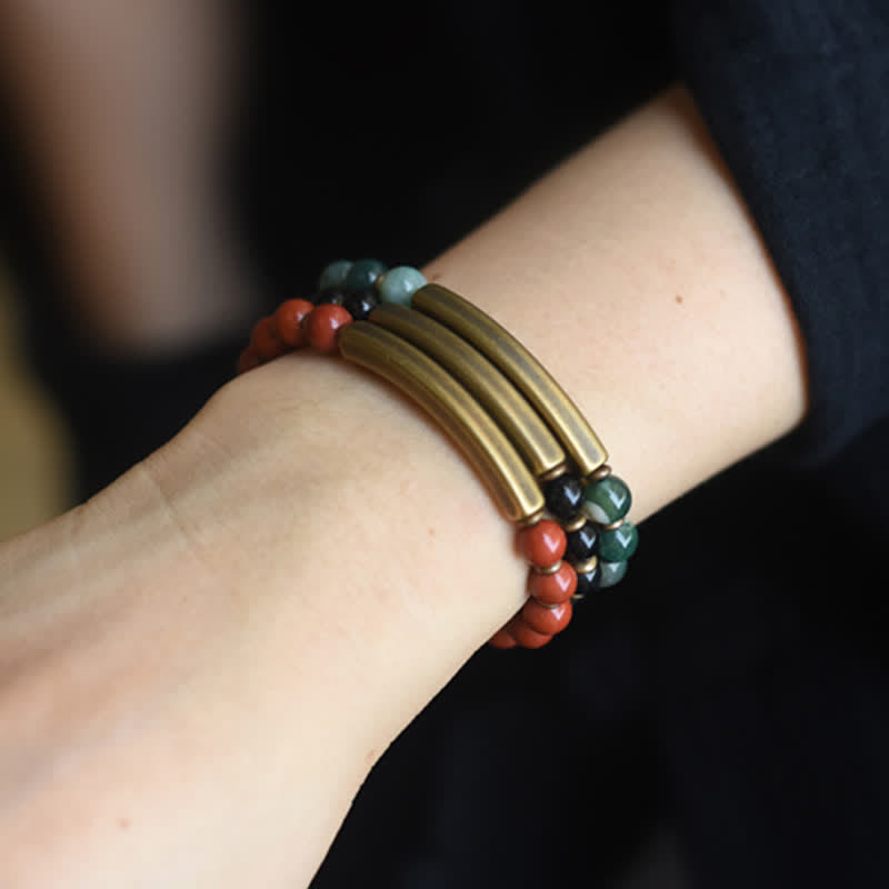 Unisex-Obsidian-Friedensarmband mit rotem Jaspis und Moosachat