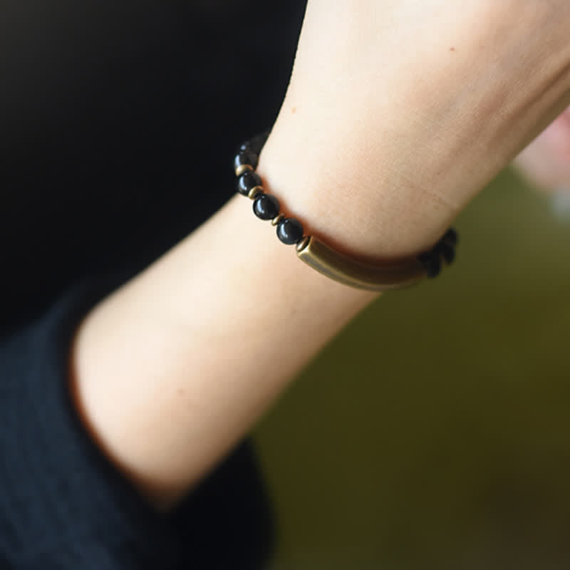 Unisex-Obsidian-Friedensarmband mit rotem Jaspis und Moosachat