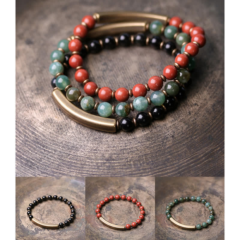 Unisex-Obsidian-Friedensarmband mit rotem Jaspis und Moosachat