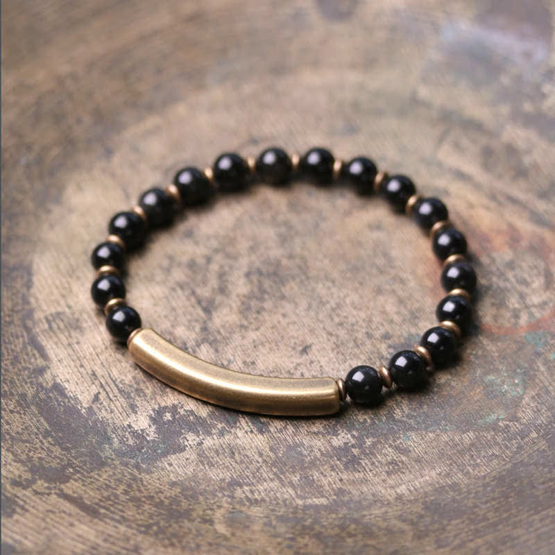 Unisex-Obsidian-Friedensarmband mit rotem Jaspis und Moosachat