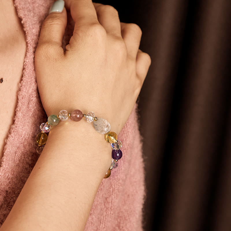 Unisex-Pixiu-Armband mit weißem Citrin- und Amethyst-Kristall