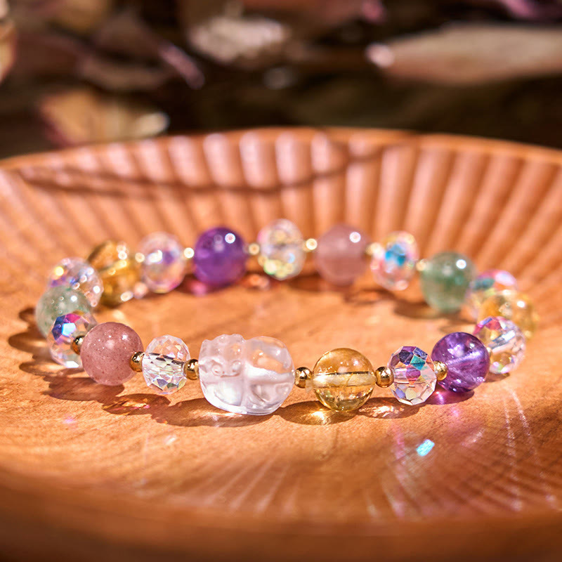 Unisex-Pixiu-Armband mit weißem Citrin- und Amethyst-Kristall