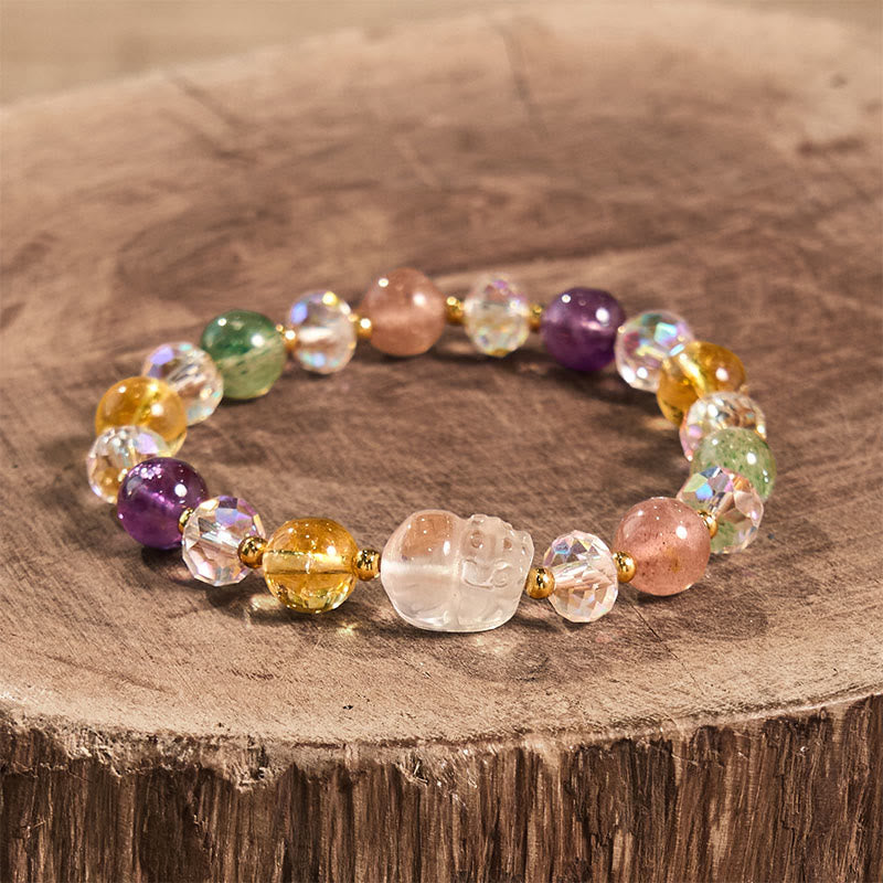 Unisex-Pixiu-Armband mit weißem Citrin- und Amethyst-Kristall