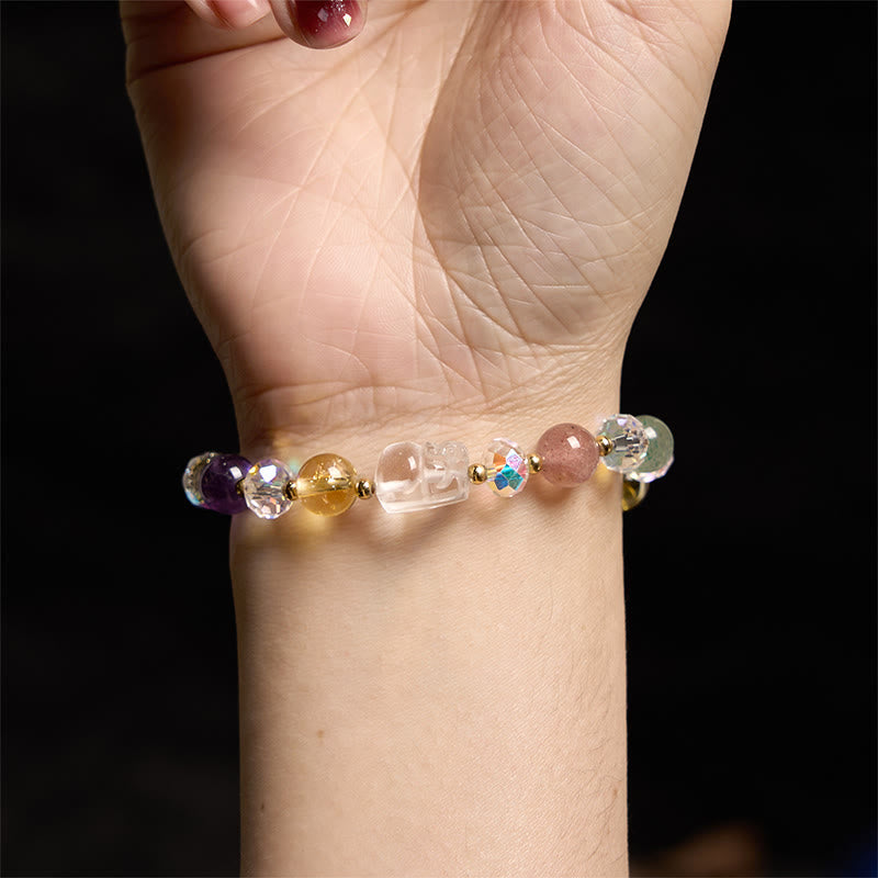 Unisex Pixiu Glücksarmband mit weißem Kristall Citrin &amp; Amethyst