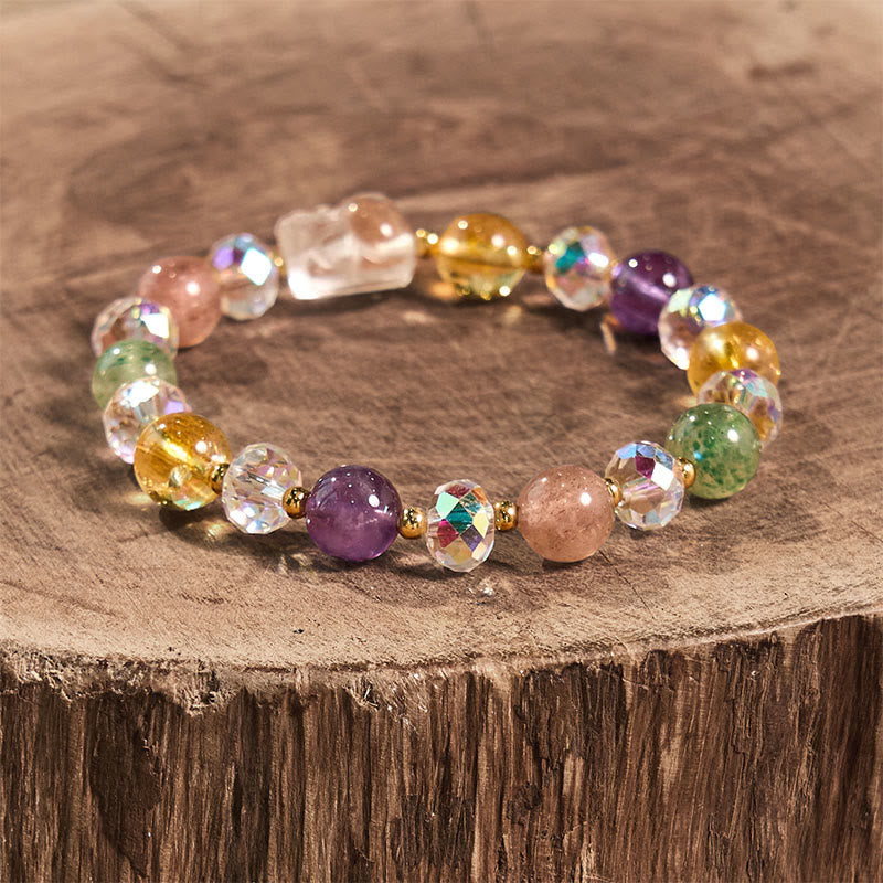 Unisex PiXiu Glücksarmband mit weißem Kristall, Citrin &amp; Amethyst