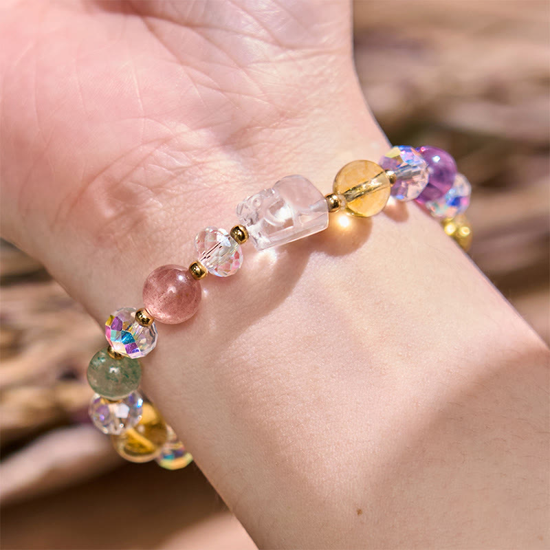 Unisex Pixiu Glücksarmband mit weißem Kristall Citrin &amp; Amethyst