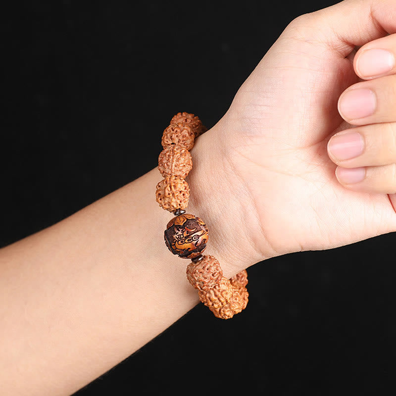 Unisex-Pixiu-Armband mit Reichtum und Glück, mit Rudraksha-Bodhi-Samen