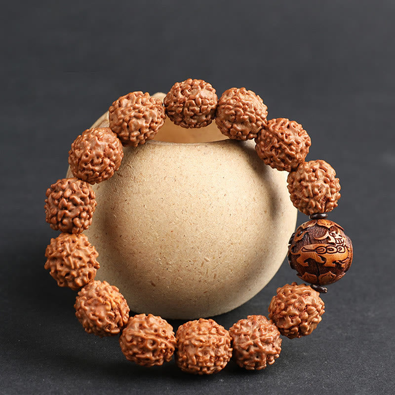 Unisex-Pixiu-Armband mit Reichtum und Glück, mit Rudraksha-Bodhi-Samen