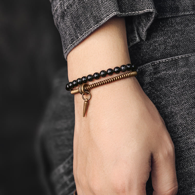 Unisex Regenbogen Obsidian Kupfer Inner Peace Armband 6mm