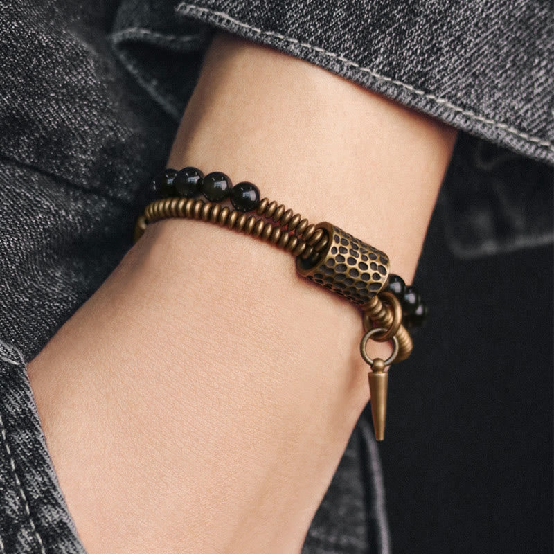 Unisex Regenbogen Obsidian Kupfer Inner Peace Armband 6mm